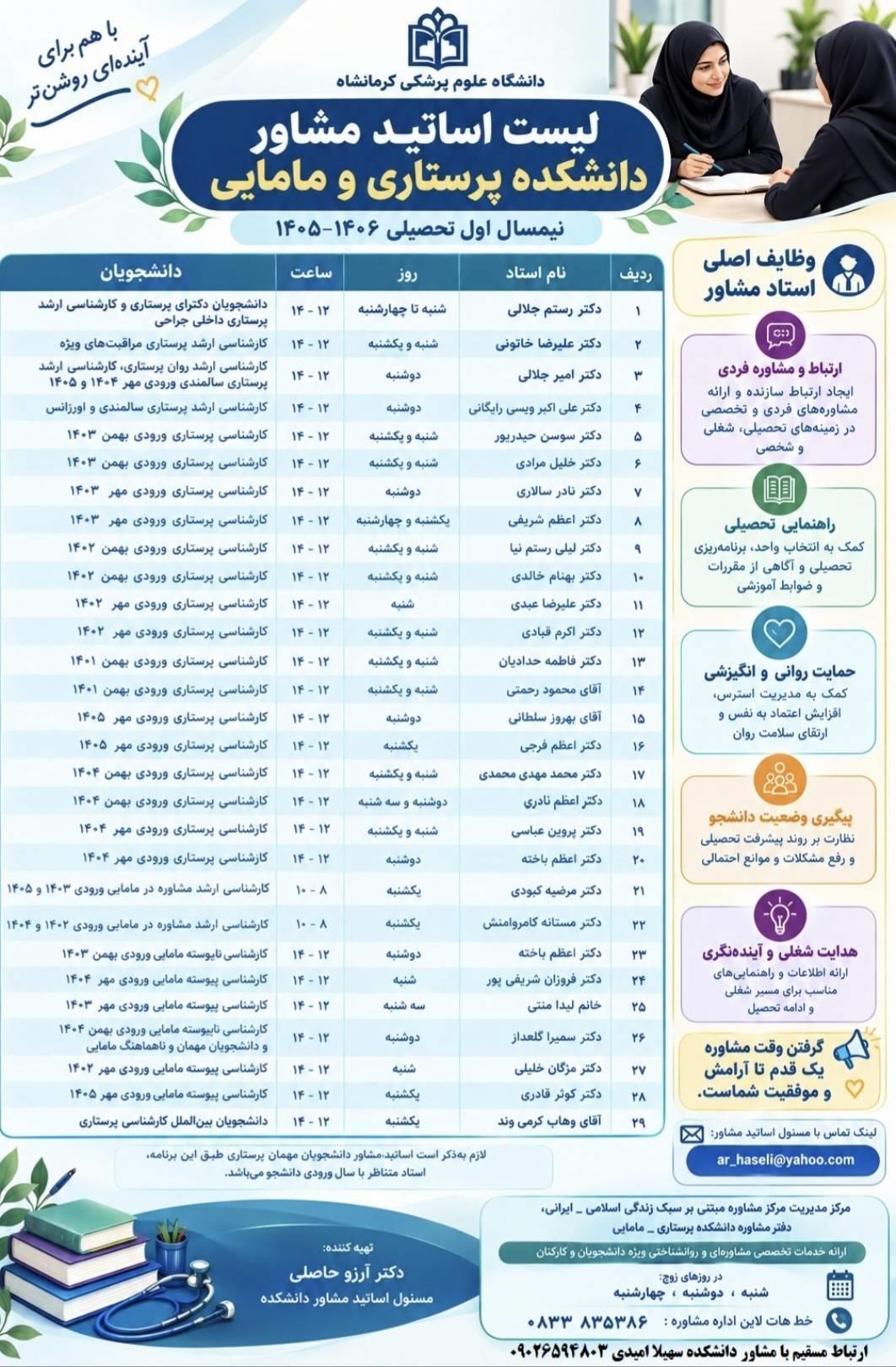 بنر وظایف و فهرست اساتید مشاور دانشکده،